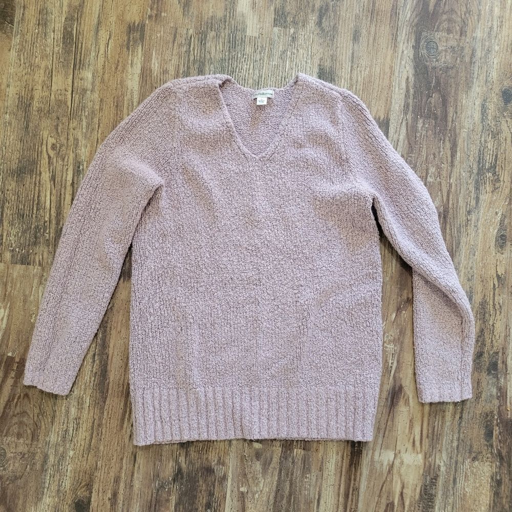 Croft & Barrow Pink Bouclé V-Neck Sweater - Size Large - Soft & Cozy